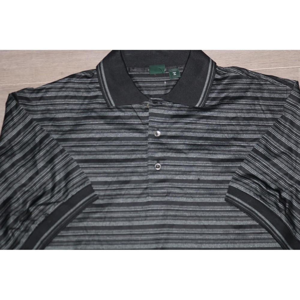 Hugo Boss Golf Polo Shirt Mens XL Black Grey Striped Short Sleeve Made in Italy